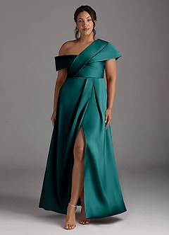 Azazie Milton Mother of the Bride Dresses Peacock A-Line Pleated Stretch Satin Dress image9