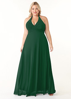 Azazie Tessie Bridesmaid Dresses Dark Green A-Line V-Neck Pleated Chiffon Dress image6