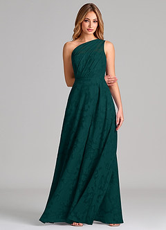 Azazie Phaedra Bridesmaid Dresses Pine A-Line One Shoulder Floral Burnout Dress image4