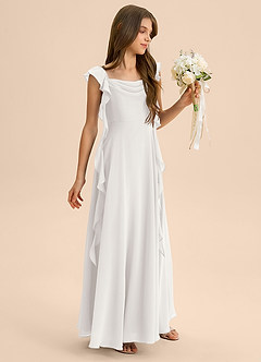 Azazie Carmin Junior Linia A Marszczony Szyfon Długość podłogi Młodsza druhna Sukienka image6