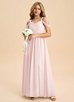 Azazie Lianne Junior Blushing Pink A-Line Off the Shoulder Chiffon Dress image1