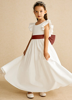 Azazie Aero Robe Demoiselle D'honneur Fillette Robe Trapèze en Coton Plissée Ivoire Auburn image2