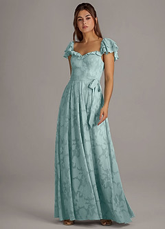 Azazie Aricella Bridesmaid Dresses Mist A-Line Corset Floral Burnout Dress image3