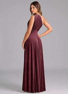 Azazie Charlize Bridesmaid Dresses Raspberry A-Line One Shoulder Velvet Dress image2