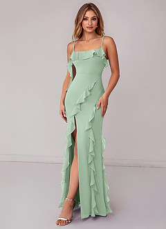 Azazie Malia Bridesmaid Dresses Agave Sheath Ruched Chiffon Dress image4