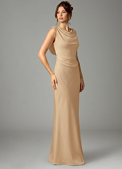 Azazie Kieryn Bridesmaid Dresses Champagne Mermaid Pleated Stretch Satin Dress image3