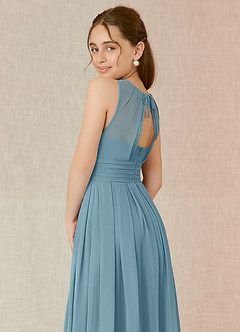Azazie Bibiane Junior Moody Blue A-Line Pleated Chiffon Dress image8
