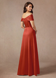 Azazie Amelia Mother of the Bride Dresses Rust A-Line Off the Shoulder Stretch Satin Dress image2