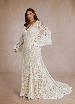 Azazie Hayes Robes de mariée Robe Sirène en Dentelle Col en V Diamant Blanc Champagne image11