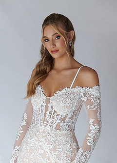 Azazie Solaris Wedding Dresses Diamond White Caramel A-Line V-Neck Sequins Tulle Dress image9