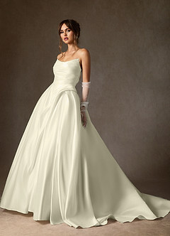 Azazie Adelise Wedding Dresses Cream Ball-Gown Strapless Satin Dress image2