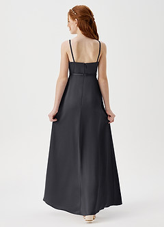 Azazie Kaylee Junior Black A-Line with Belt Stretch Satin Dress image2