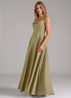 Azazie Elle Bridesmaid Dresses Moss Green A-Line Pleated Stretch Satin Dress image6