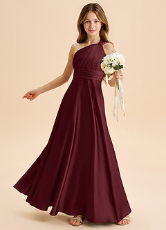 Azazie Charlize Junior Cabernet A-Line Pleated Stretch Satin Dress image4