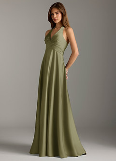 Azazie Tessie Bridesmaid Dresses Pistachio A-Line Pleated Stretch Satin Dress image5