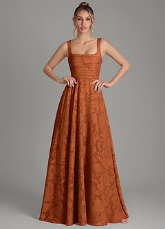 Azazie Azaria Robes de demoiselle d'honneur Robe Trapèze en Blumen-Burnout Corset Orange Brûlée image1