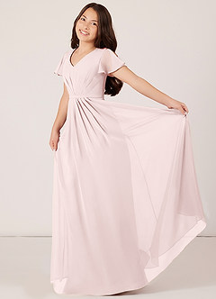 Azazie Peony Junior Blushing Pink A-Line Pleated Chiffon Dress image4