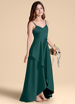 Azazie Prisha Junior Robe Trapèze en Satin extensible Plissée Emerald image1
