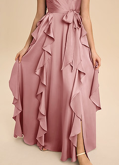 Azazie Peyton Junior Robe Trapèze en Satin extensible Plissée Rose Poussiéreuse image6