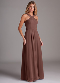 Azazie Dixie Bridesmaid Dresses Espresso A-Line Halter Pleated Chiffon Dress image4