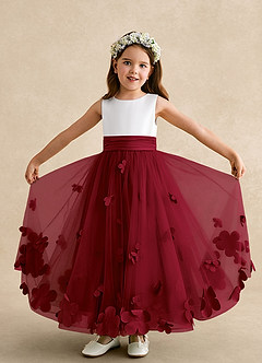 Azazie Vi Flower Girl Dresses Burgundy A-Line Sleeveless Tulle Dress image5