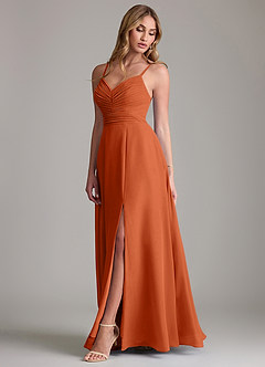 Azazie Terese Vestidos de damas de honor Vestido de Naranja Quemada de Gasa de Corte en A con Plisado image4