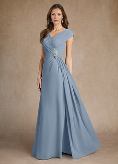 Azazie Bronson Mother of the Bride Dresses Dusty Blue A-Line Pleated Chiffon Dress image2
