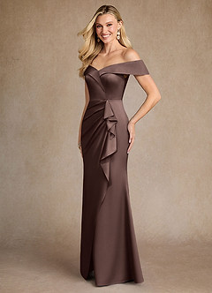 Azazie Laredo Suknie dla Matki Panny Młodej Syrena Zza ramienia Satyna elastyczna Długość podłogi Sukienka image4