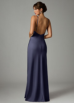 Azazie Stefania Robes de demoiselle d'honneur Robe Trapèze en Satin extensible Bleu Orageux image2