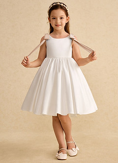 Azazie Stacie Flower Girl Dresses Ivory English Rose A-Line Bow Matte Satin Dress image4