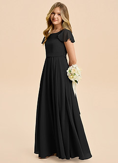 Azazie Cady Junior Black A-Line Pleated Chiffon Dress image7