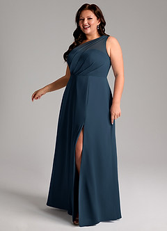 Azazie Phaedra Bridesmaid Dresses Dark Navy A-Line One Shoulder Chiffon Dress image12
