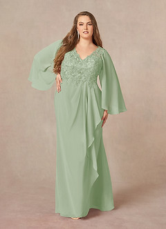 Azazie Perry Kleider für die Brautmutter Meerjungfrau-Linie V-Hals Spitze Chiffon Kleid Staubiger Salbeigrün image7