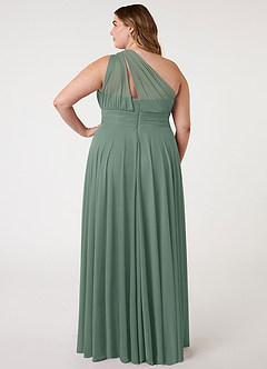 Azazie Charlize Bridesmaid Dresses Eucalyptus A-Line One Shoulder Mesh Dress image7