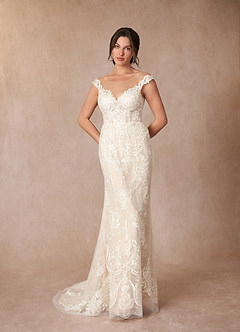 Azazie Diviana Wedding Dresses Diamond White Champagne A-Line Sequins Tulle Dress image4