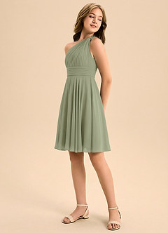 Azazie Charlize Junior Jurk van Chiffon met A-Lijn Geplooid Pistache image4