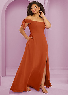 Barbie ♥ Azazie Bridesmaid Dresses Burnt Orange A-Line Off the Shoulder Chiffon Convertible Dress image12