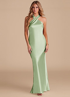Azazie Doretta Bridesmaid Dresses Dusty Sage Mermaid Bow Metallic Satin Dress image3