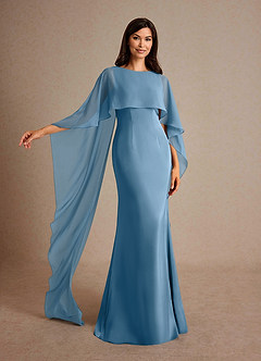Azazie Milfred Mère de la mariée Robes Robe Fourreau en Satin extensible Col de bateau Acier Bleuté image4
