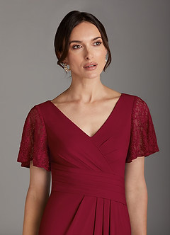 Azazie Jannie Abiti per la Madre della Sposa Abito A-Line in Chiffon Elasticizzato con Scollo a V in Pizzo Burgundy image6