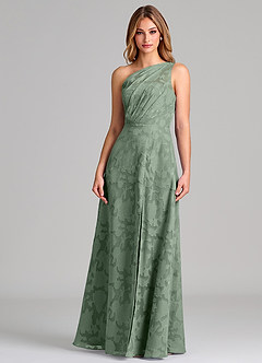 Azazie Phaedra Brautjungfernkleider A-Linie One-Shoulder Blumen-Burnout Kleid Matcha image5