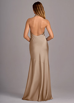 Azazie Lorena Bridesmaid Dresses Taupe Mermaid Pleated Stretch Satin Dress image2