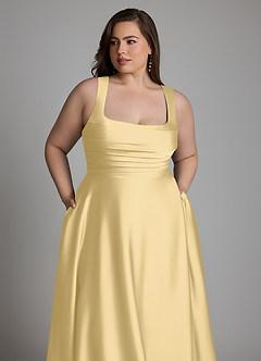 Azazie Azaria Vestidos de madrinha de casamento Vestido Manteiga de Cetim elástico de Linha A com Corpete image12