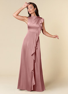 Azazie Narine vestidos de madre de la novia Vestido de Rosa Polvorienta de Satén Elástico de Corte En A con Escote alto plisado image1