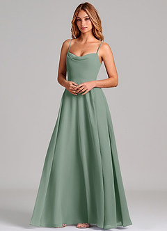 Azazie Elle Bridesmaid Dresses Silver Sage A-Line Pleated Chiffon Dress image4