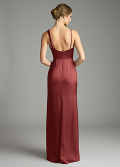 Azazie Samara Robes de demoiselle d'honneur Robe Sirène en Satin extensible Plissé Terracotta image2