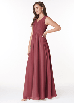 Azazie Flora Brautjungfernkleider A-Linie Plissee Chiffon Kleid Merlot image3