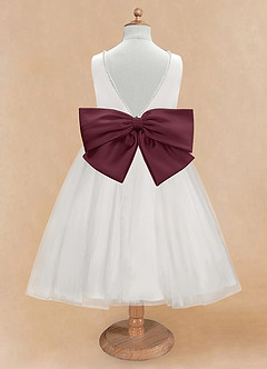 Azazie Seline Blumenmädchenkleider A-Linie Schleifen Tüll Kleid Elfenbein Cabernet image7
