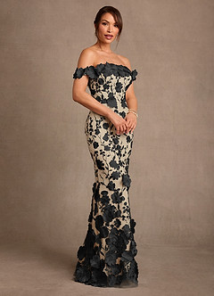 Azazie Lotta vestidos de madre de la novia Vestido de Negro Champán de Encaje de Corte Sirena con Vestidos sin tirantes image3