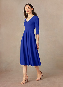 Azazie Nassif Mother of the Bride Dresses Royal Blue A-Line Stretch Crepe Dress image2